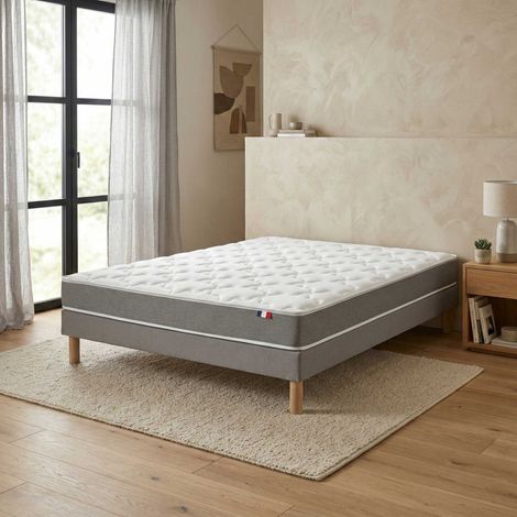 Ensemble matelas mousse haute densité 25kg/m3 H14 sommier en kit gris 140 x 190 (1/5)