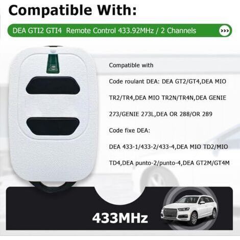 NALOOKAMIC Télécommande d'ouvre-porte de garage pour DEA GTI2 433,92 MHz
