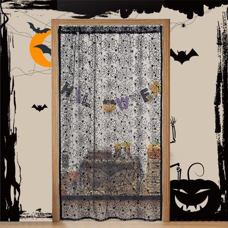 Rideau de porte en dentelle noire motif araignée 100 x 200 cm, décoration gothique et festive pour entrée, chambre, salon, fenêtre, fête à thème et ambiance mystérieuse (1/5)