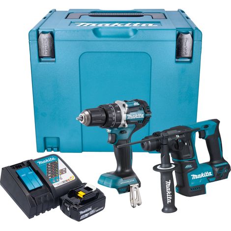 Makita DLX 2278 RT1J Kit combiné batterie + Perceuse-visseuse à percussion 54 Nm DHP 484 + Marteau perforateur 1,2 J DHR 171 + 1x batterie 5,0 Ah + chargeur + Makpac (1/5)