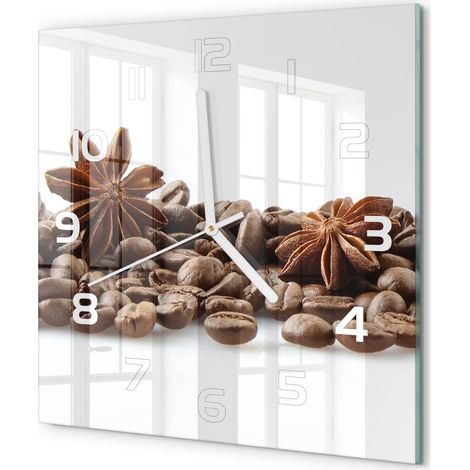 Horloge Murale Carrée Chambre Bureau Verre Silencieuse Design Moderne Élégant Grains de cannelle 30x30 cm (1/5)
