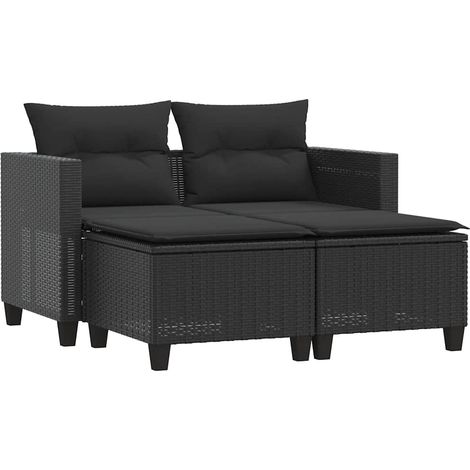 Maison Exclusive - Gartensofa 2-Sitzer mit Hockern Schwarz Poly R
