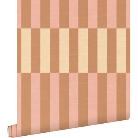 papier peint rayures aspect lin rose, marron et beige - ESTAhome (1/4)