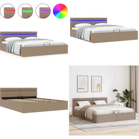 Giroletto Idraulico con LED Cappuccino Similpelle 160x200cm - Letto matrimoniale - Letto con scomparto