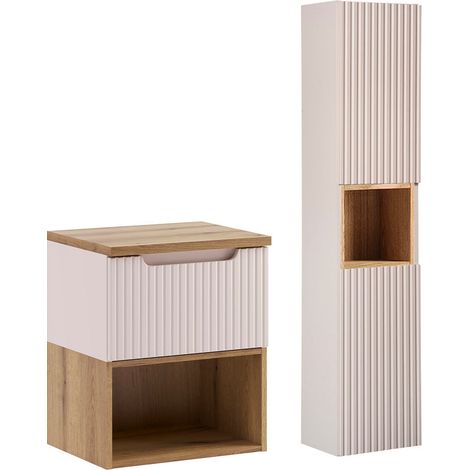 Ensemble meuble sous-vasque 50cm et colonne Riva Cachemire et Bois (1/5)