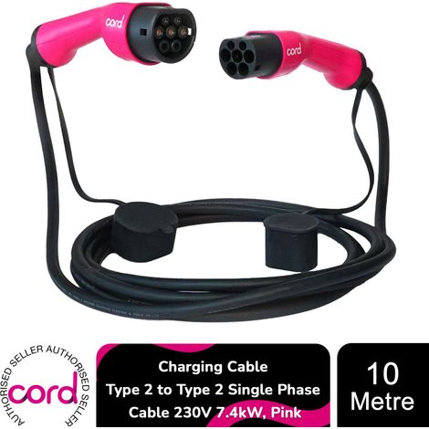 Cord EV Charging Cable Type 2 to Type 2 Three Phase Cable 230v 22kw, 10m - Pink (1/5)