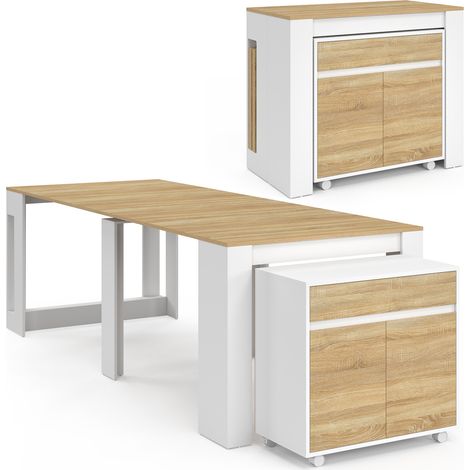 Table buffet extensible ORLANDO 10 personnes 235 cm bois blanc et façon hêtre
