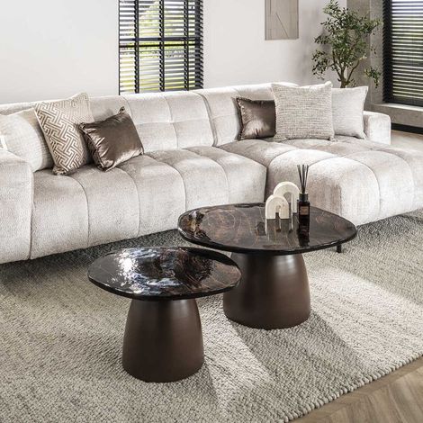 Table basse moderne métal et verre Elyptic (lot de 2) (1/5)