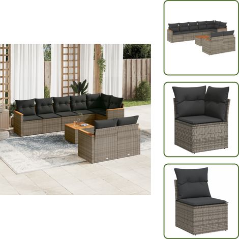 Tavolo da giardino - vidaXL Set Divano da Giardino 9 pz con Cuscini Grigio in Polyrattan - Arredamento da esterno