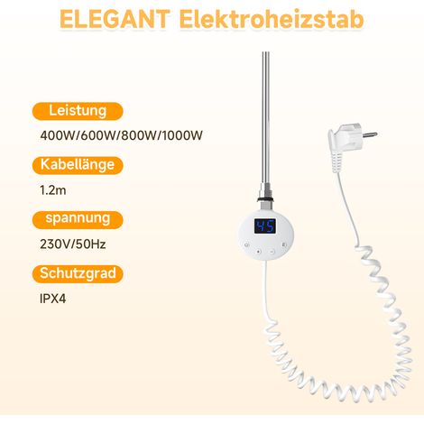 SONNI Heizstab mit Thermostat und LCD Display Heizung, Edelstahl Heizelement für Badezimmerheizung, 1000W Weiß (1/5)