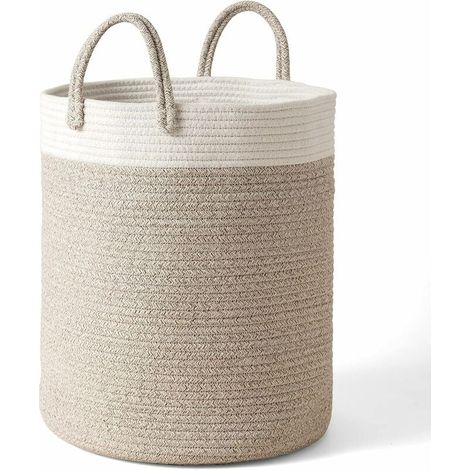Wäschekorb, großer Aufbewahrungskorb aus Baumwollseil, Wäschesammler mit Griff für schmutzige Kleidung, Spielzeug, Wohnzimmer, Zuhause, Badezimmer, Dekoration, H40 x T36 cm