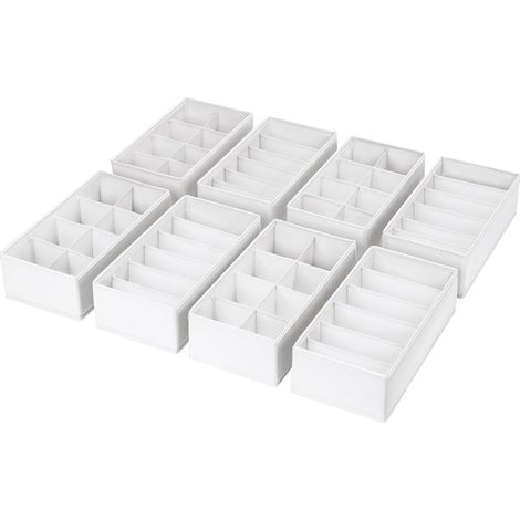 Organisateur de Tiroir Rangement Vetement - Pliable Separateur Tiroirs Lot de 8 Boite Rangement Tissu Bebe, Organisateur Vetement pour Chaussettes, Soutiens-Gorge, Culottes, Cravates, Blanc Pâle (1/5)