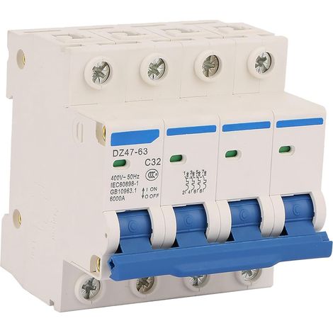 Commutateur de Protection de Circuit,Dz47‑63 4P 32A 400V Disjoncteur Différentiel Rccb Miniature +Fi+40A+30Ma+4+Polig,disjoncteur 32a triphasé différentiel 30ma tétrapolaire (1/5)