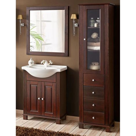 Badmöbel Set  inkl. 65 cm Keramik-Waschbecken AVEIRO-56, im Landhausstil, Pinie Massivholz braun, B/H/T ca. 150/180/44cm (1/5)