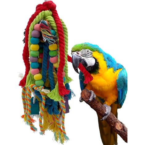 Jouets à mâcher pour perroquets de 52 cm (20,5 pouces) - Blocs de bois à déchirer et jouets en corde de coton pour perroquets de taille moyenne à très grande, conures, gris du Gabon, amazones, cacatoè (1/5)