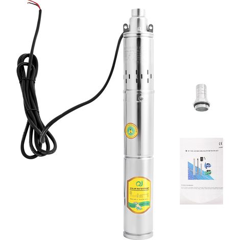 Pompe immergée de puits profond DC 24 V 0,37 kW - Pompe submersible solaire - acier inoxydable, hauteur de refoulement 65 m, débit 2 m³/h, 1 pouce, câble 3 m (1/5)