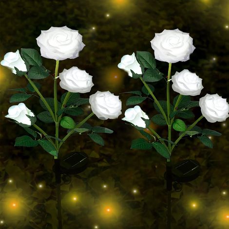 2 Pièces Lampe Solaire, Fleur Rose, Panneau Monocristallin, Étanche, Jardin, Terrasse, Cour