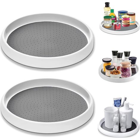 JSSEVN - 2-Piece 25cm Rotating Tray, 360° Rotating Storage Tray, Rotating Kitchen Spice Rack for Condiments, Bottles, Refrigerator, Cabinet (1/5)
