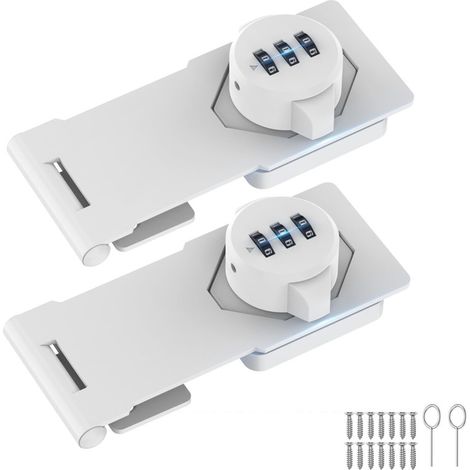Set mit 2 weißen Zahlenschlössern, Sicherheit für Schränke, Gartenhäuser, Türen (kleine Türen)