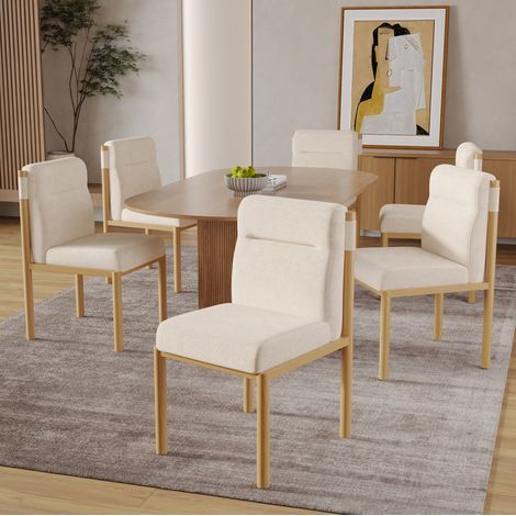 Set di 2 sedie da pranzo beige in tessuto Sherpa con struttura effetto rovere (1/5)
