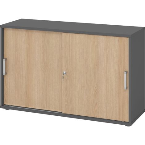 bümö Schiebetürenschrank office - 2 Ordnerhöhen   Graphit/Eiche