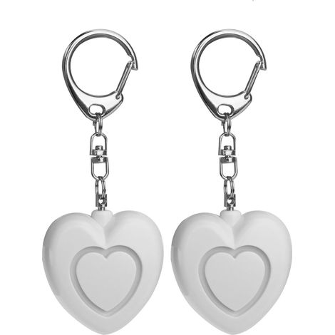 Alarma de seguridad personal con luz LED, llavero en forma de corazón, esencial para viajes al aire libre, 125 dB, blanco, paquete de 2 (1/5)