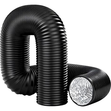 Tuyau d'évacuation d'air de 125 mm, tube en aluminium PVC de 3 m pour climatiseurs mobiles, sèche-linge, ventilateur, hotte aspirante, système de ventilation (noir) (1/5)