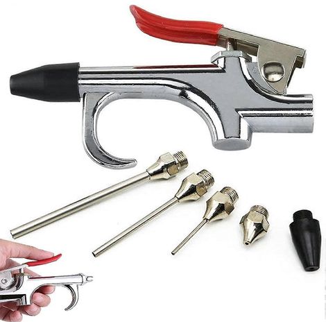 Pistolet à air comprimé, kit de souffleur de poussière avec 4 embouts interchangeables à connexion rapide, résistant à la rouille et durable pour le soufflage. (1/5)