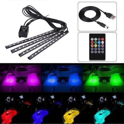 Bandes LED RGB 5V 4x 12SMD pour intérieur de véhicule avec éclairage de plancher et télécommande