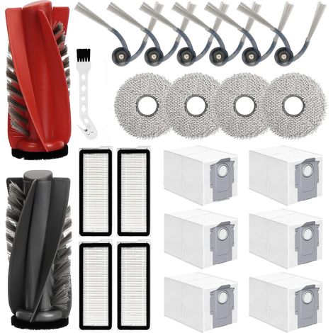 24 Stück Zubehör kompatibel mit Roborock Qrevo Curve/Qrevo Edge/S5X/5A1/5XC Staubsauger, Hauptbürste Staubbeutel Wischtücher Filter Seitenbürsten Schraubendreher Saugroboter Ersatzteile Zubehörset (1/5)