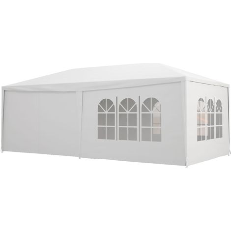 Gazebo Tendone per Feste con Pareti Laterali Rimovibili Porte e Finestre 6x3m Bianco (1/5)