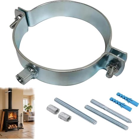 Galvanised Stove Pipe Holder with Anchor 110 mm Clamp for Fireplace Stove Pipe Holder for Chimney Ventilation Duct (1/5)