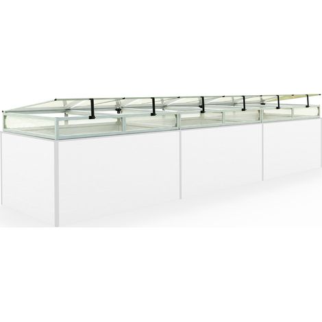 Frühbeetkasten 444x77 cm Frühbeetaufsatz Aufzucht Treibhaus, Aluminium mit Polycarbonat Doppelstegplatten, UV-beständig, inkl. Öffnungsklappen