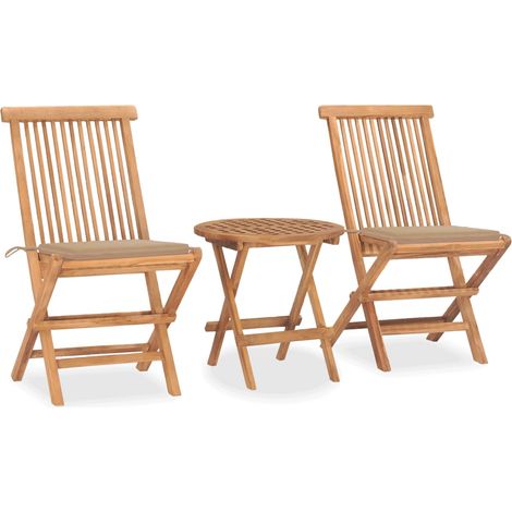 Set da pranzo pieghevole per esterni con cuscini 3 pezzi teak 020014727 (1/5)