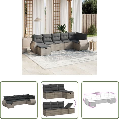 vidaXL Canapé en résine - Salon de jardin avec coussins 7 pcs gris résine tressée (1/5)