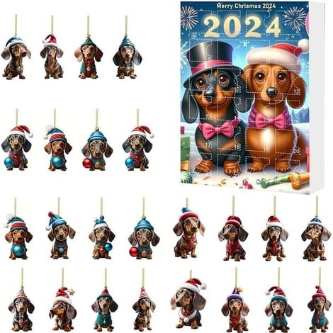 Calendrier de l'Avent de Noël avec pendentif Père Noël et chiot, coffret cadeau teckel de Noël - Couleur Style C (1/4)