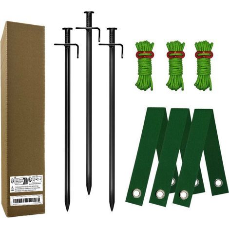 Kit de tuteurage robuste pour jeunes arbres. avec piquets en fer résistants et sangles en nylon. noir. 3 pièces (1/5)