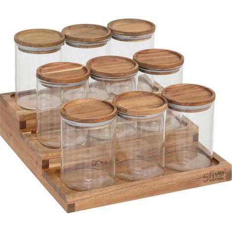 Présentoir à épices harmony avec lot de 9 bocaux en acacia - 5five