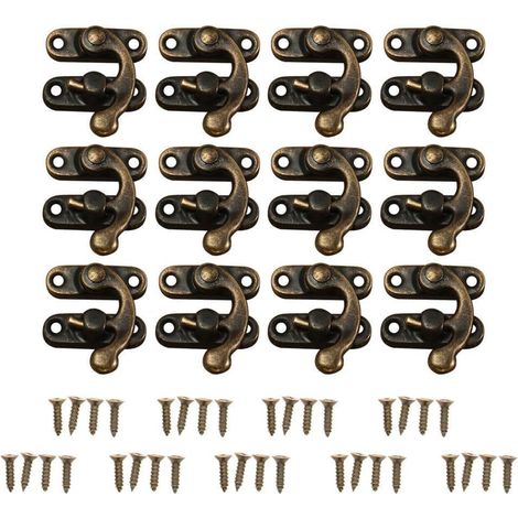 Fermoirs pour placards 12pcs Verrous rétro décoratifs cabinet boîte à bijoux cales verrou Loquet Crochet cornes Bronze Moraillon Boîte à bijoux Boucle avec 48 vis Bronze (1/5)