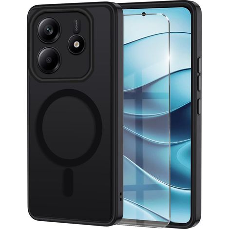 Funda para Xiaomi Redmi Note 14 5G, para MagSafe, funda mate Erbord, negra + protector de pantalla de cristal.