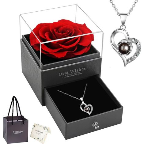 Rosa eterna natural, bouquet de fleurs séchées, cadeau original anniversaire ou fête des mères, idéal pour épouse, amie, grand-mère, décoration romantique, ensemble de fleurs stabilisées (1/5)