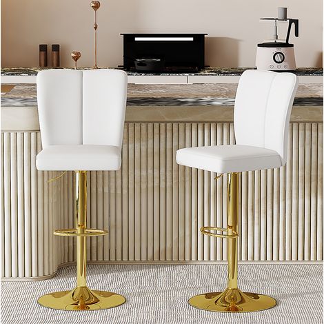 MEUBLIV Taburetes de bar 2 uds blanco y dorado, regulables, giratorios 360° para cocina (1/5)