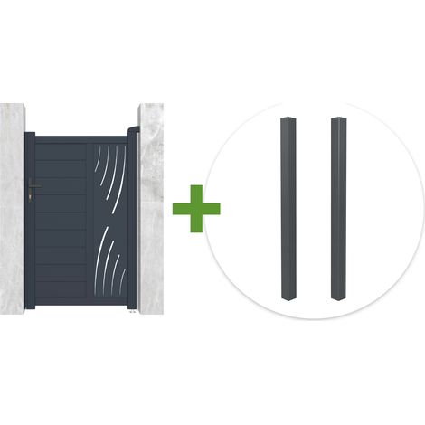 VELETA 1 m x 160 cm hohes graues Aluminiumtor + 2 graue Aluminiumpfosten