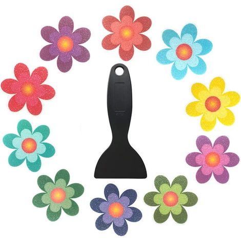 Sollbry Lot de 10 autocollants antidérapants en forme de fleurs avec grattoir de qualité supérieure - Pour baignoire et douche