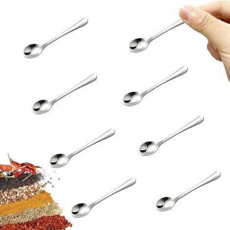 Dailygoods, Cucharas para especias, 8 piezas, Cucharas pequeñas de acero inoxidable, Tamaño mini, sal y azúcar, 7,4 x 1,5 cm (1/5)