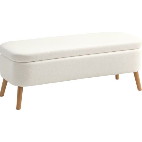 CHICFURN Banqueta con arcón 120x42x45 cm crema tejido peluche patas de madera 65 L almacenaje (1/5)