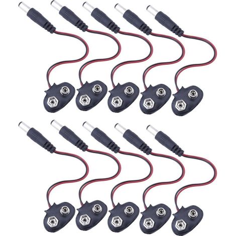10Pcs 9V Batterie Connecteur Câble Clip avec 2.1 x 5.5 mm Mâle DC Alimentation Plug Type T (1/5)