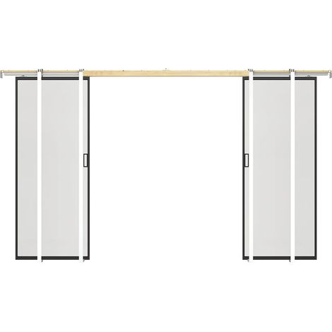 Porte coulissante double avec système à galandage - aluminium et verre trempé dépoli - 2 x H205 x L83 cm - LINCI II (1/5)