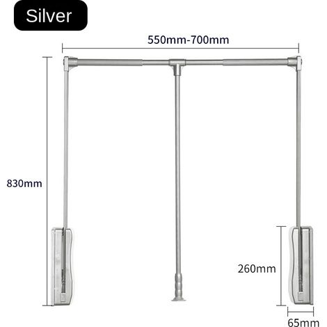 Étendoir à linge rétractable argenté 550-700 mm, barre télescopique relevable, cintre vertical pour armoire et penderie (1/4)