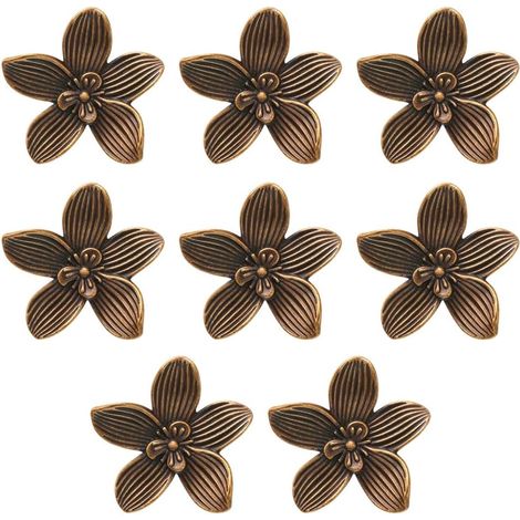 Lot de 4 ou 8 boutons de placard fleurs dorées, poignées laiton floral vintage pour tiroirs, salle de bain, meubles. (1/5)